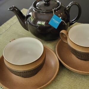 Vintage 1970s DENBY Cotswold Acorn Collection Cup And Saucer, Pair Of Two
